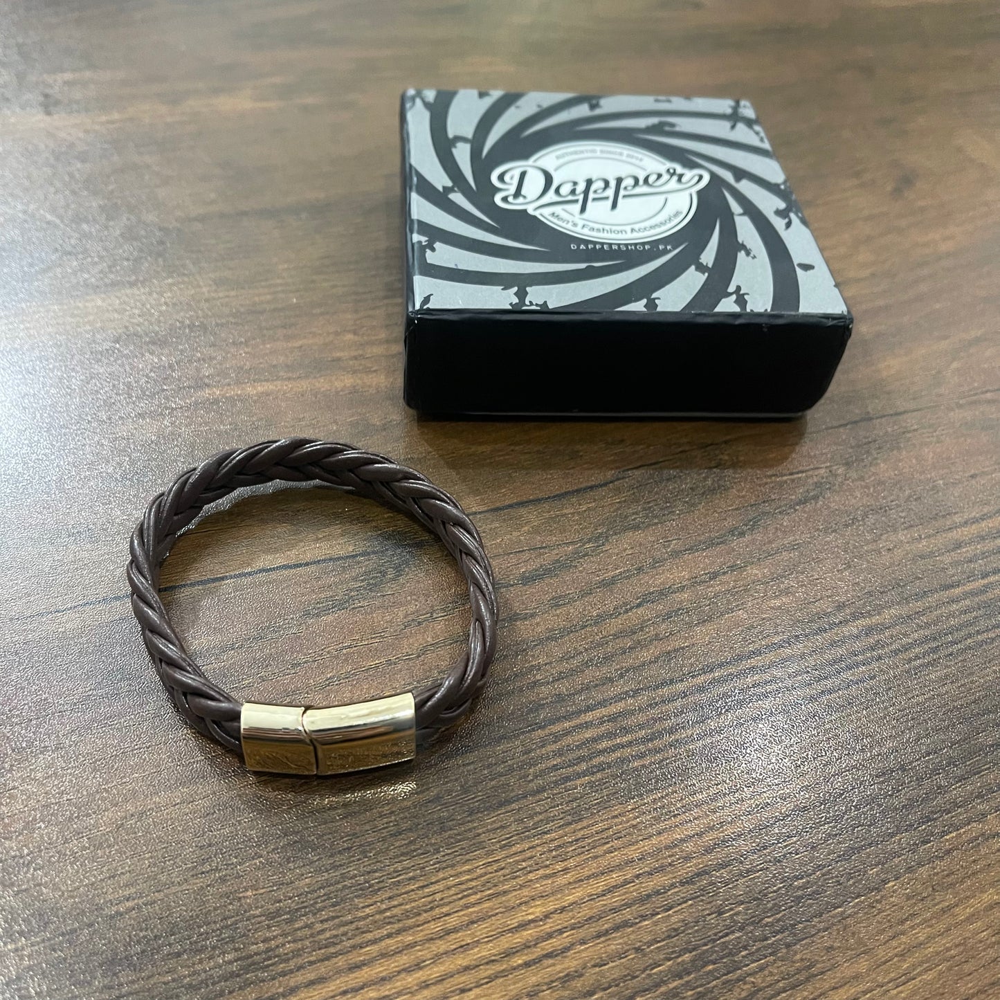 Brown Braided Leather Bracelet For Men