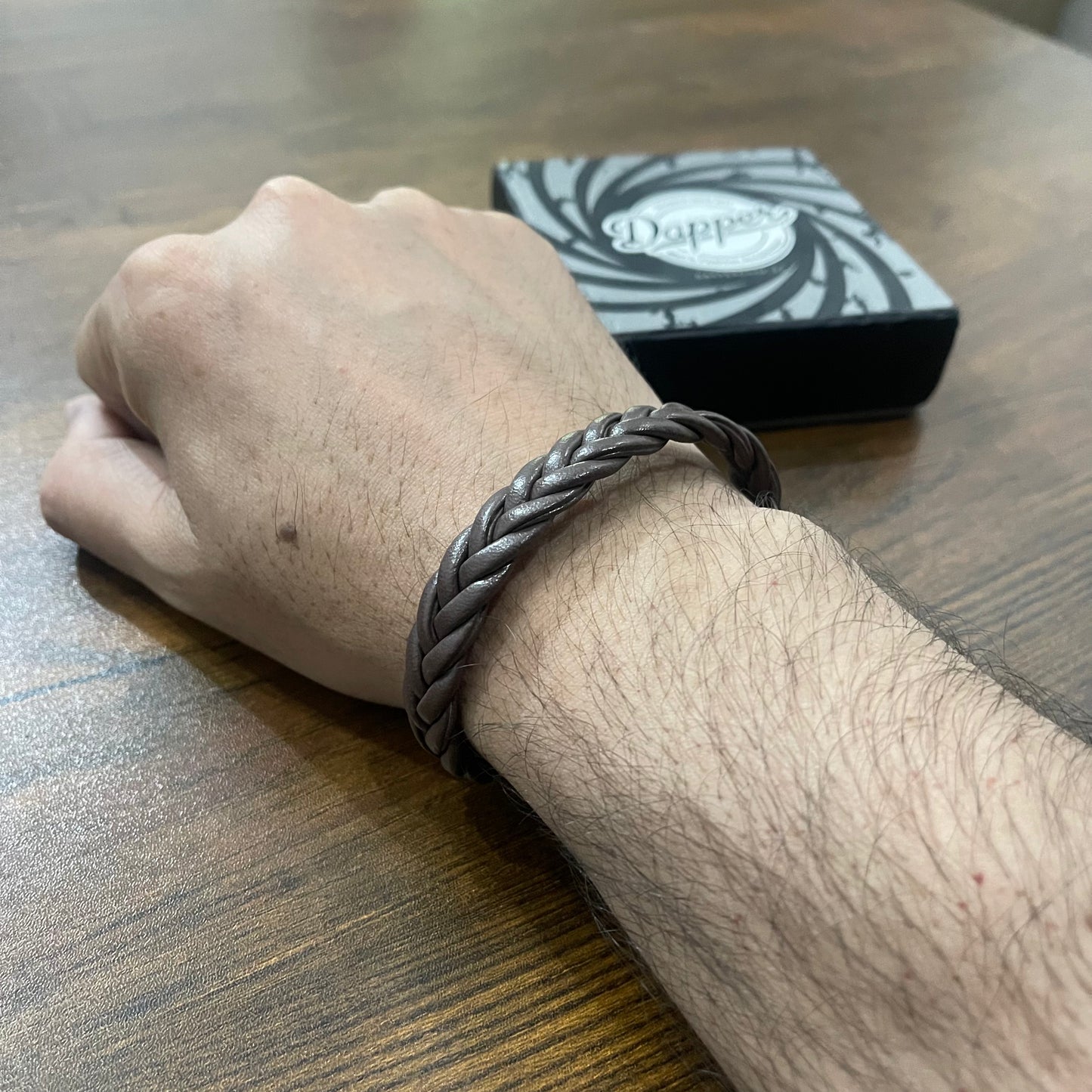 Brown Braided Leather Bracelet For Men