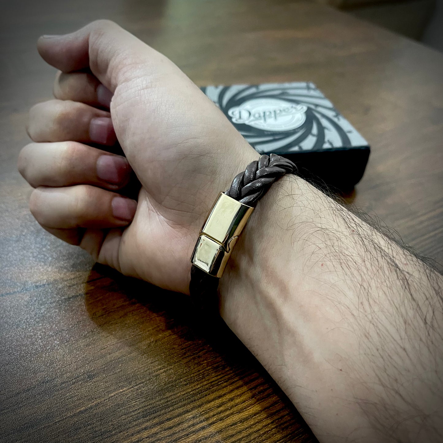 Brown Braided Leather Bracelet For Men