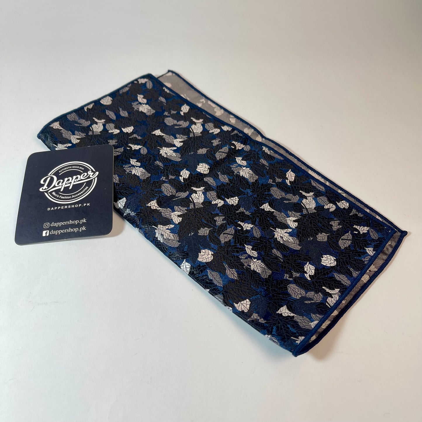 navy blue and silver floral pocket square for men online in pakistan