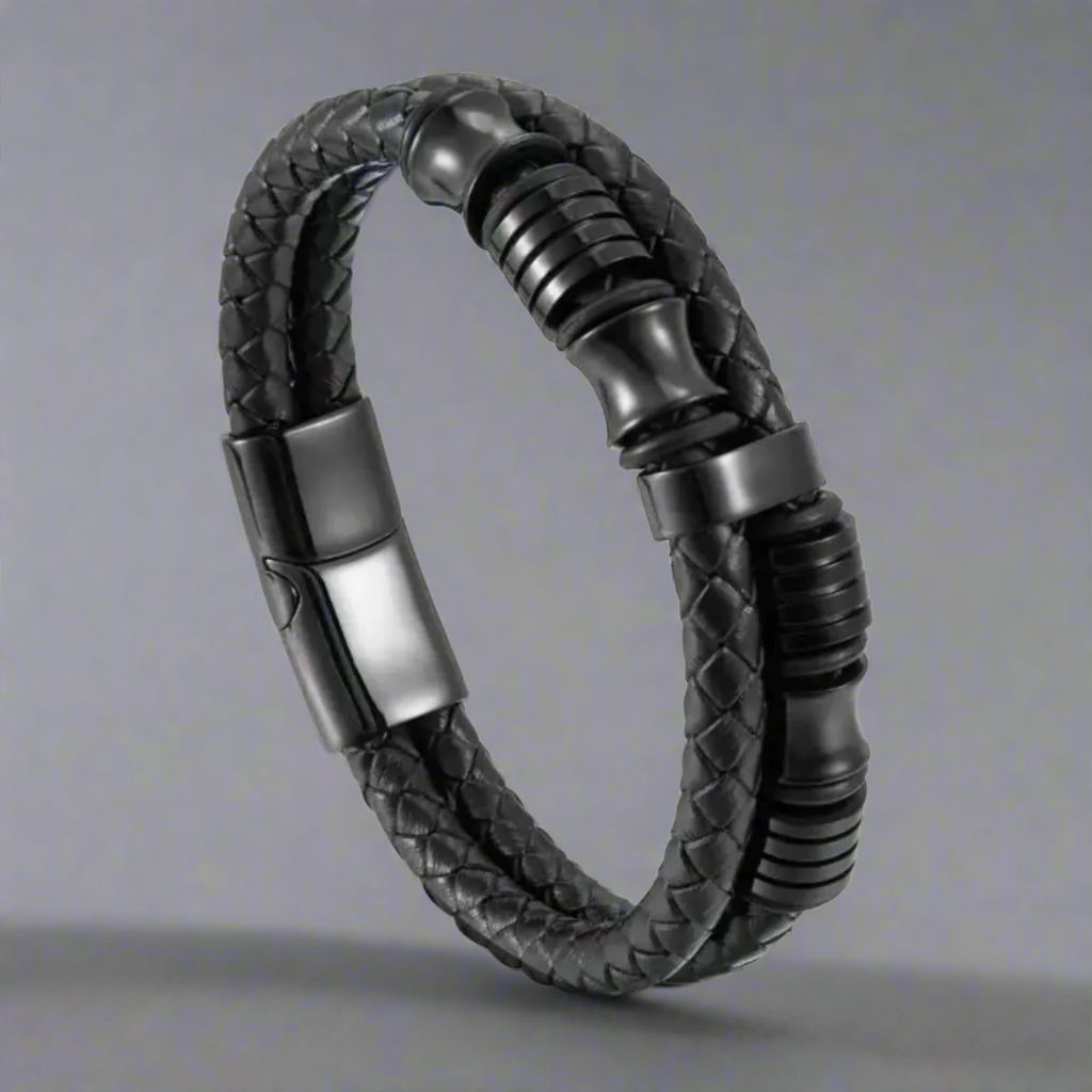 premium black leather bracelet for men online in Pakistan