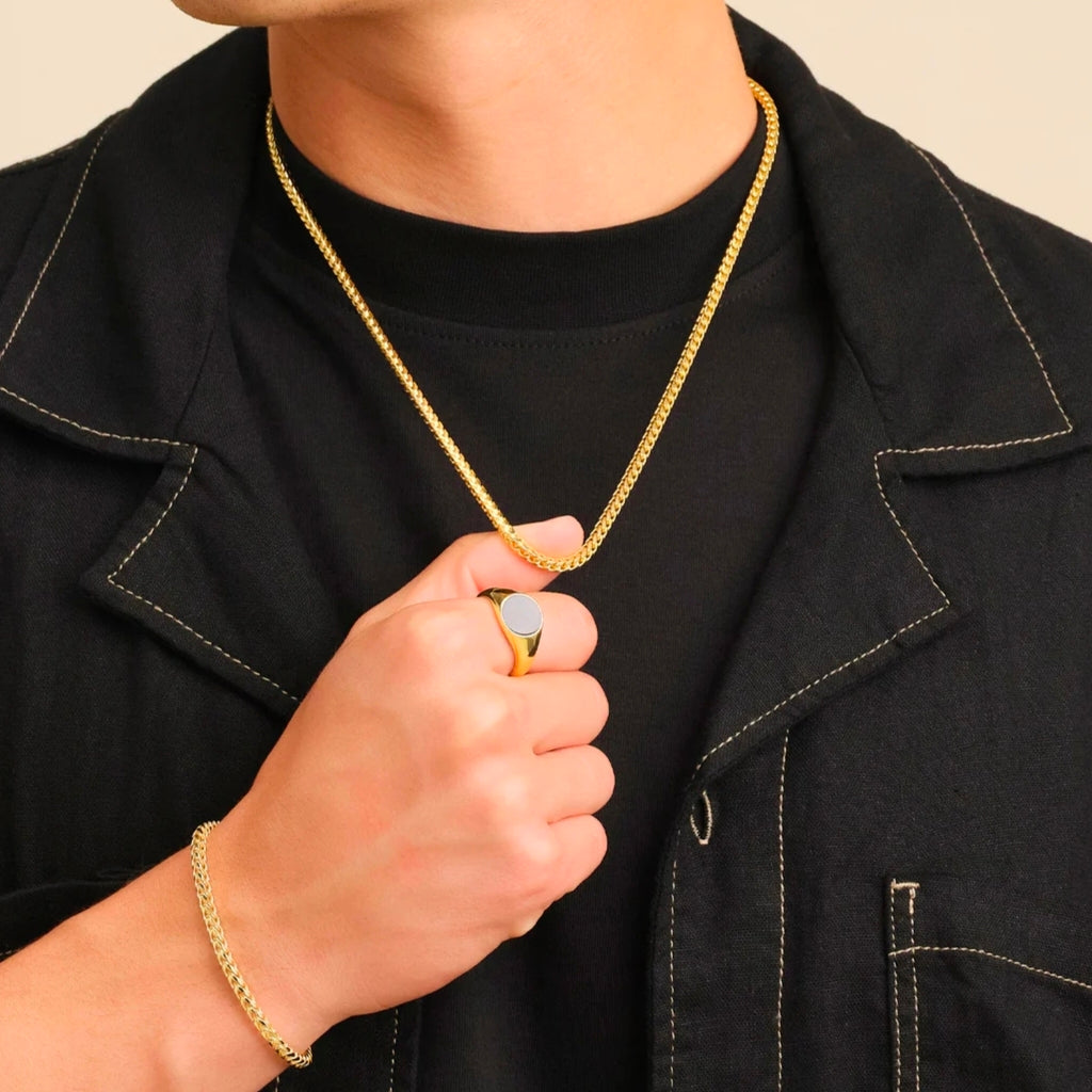 2mm golden Franco Neck Chain and bracelet set online in Pakistan