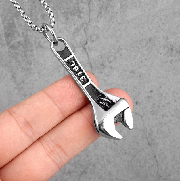 stainless steel golden wrench pendant necklace for men in pakistan