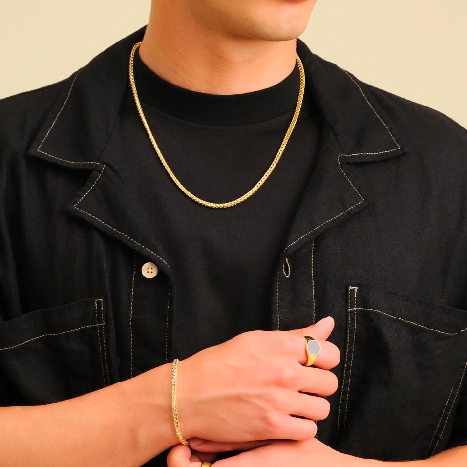 2mm golden Franco Neck Chain and bracelet set online in Pakistan