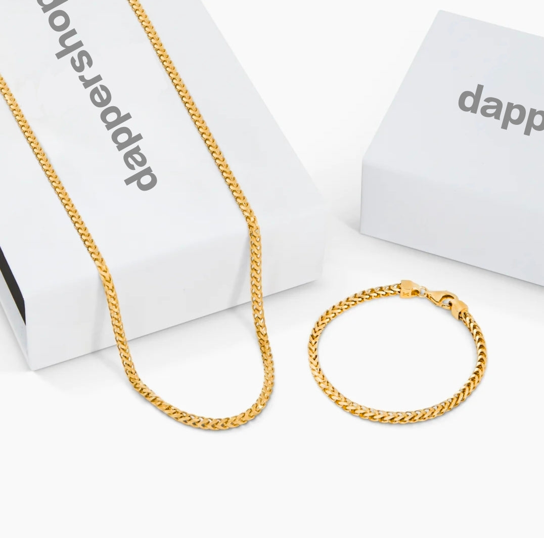 2mm golden Franco Neck Chain and bracelet set online in Pakistan
