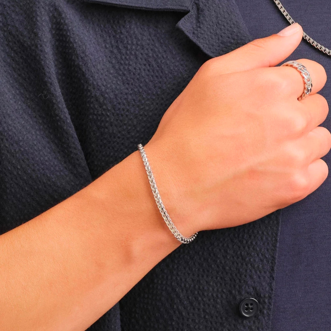 2mm Silver Franco Neck Chain and bracelet set online in Pakistan