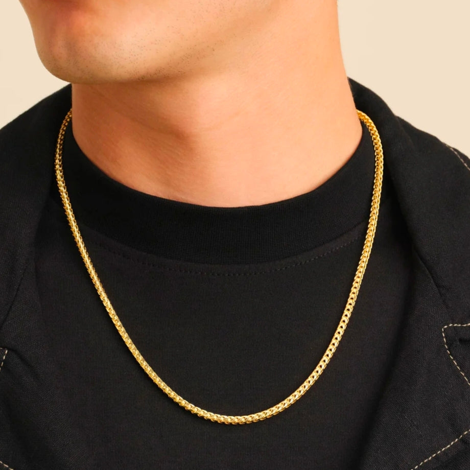 2mm golden Franco Neck Chain and bracelet set online in Pakistan
