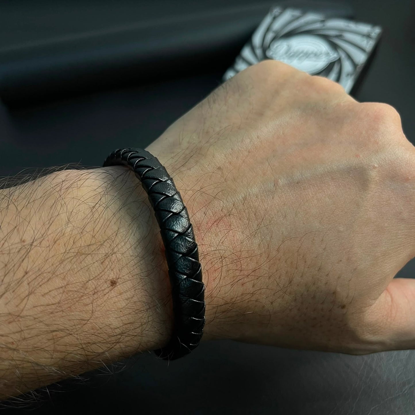 sleek black braided eather bracelet for men in Pakistan