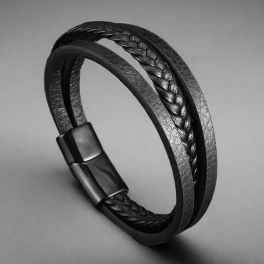 sleek black leather bracelet for men online in Pakistan