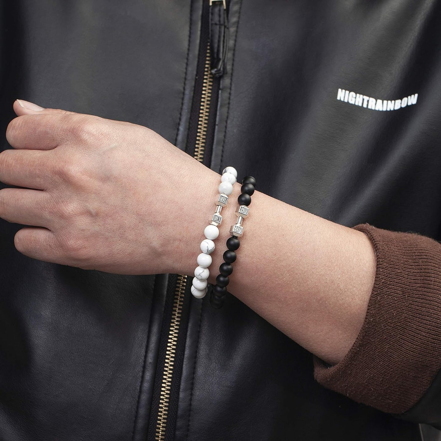 white and black dumbbell beads bracelet in Pakistan