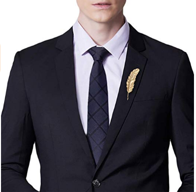 Gold Feather Brooch For Men