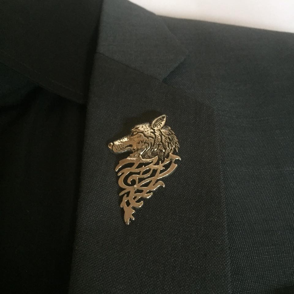 Wolf Head Silver Brooch