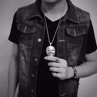 Silver Vendatta Mask Clown Pendant Necklace