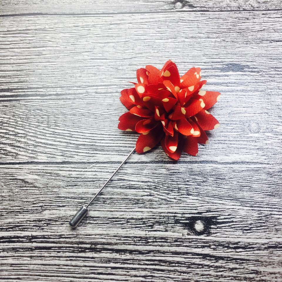 Red Polka Dots Flower Lapel Pin