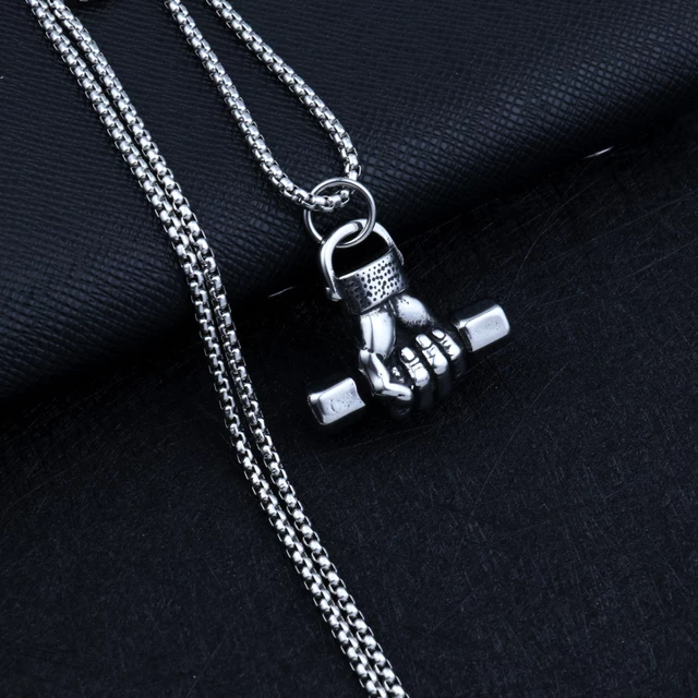 silver dumbell pendant for men online in Pakistan