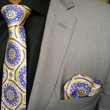 Yellow Purple Neck Tie Set For Men