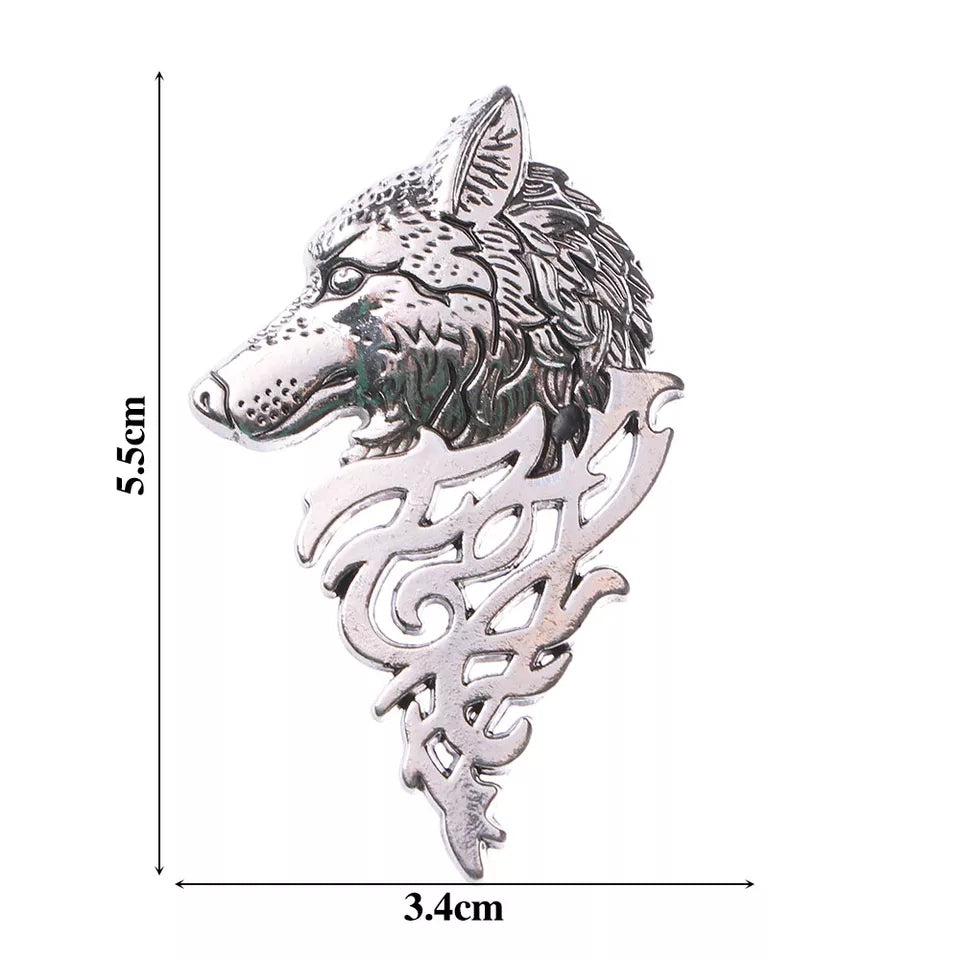 Silver wolf head brooch lapel pin for men online in Pakistan