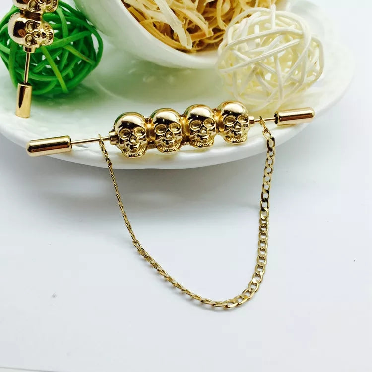 Gold Skulls Chain Collar Bar For Men