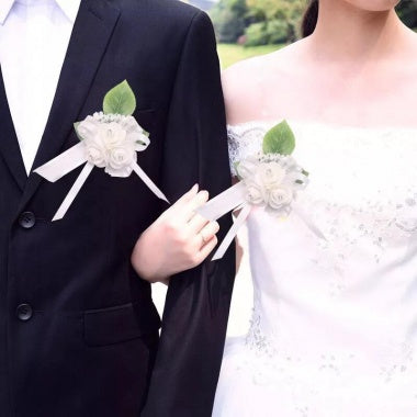 White Flower Leaf Wedding Corsage For Men
