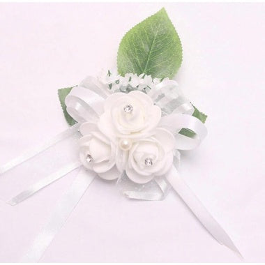 White Flower Leaf Wedding Corsage For Men