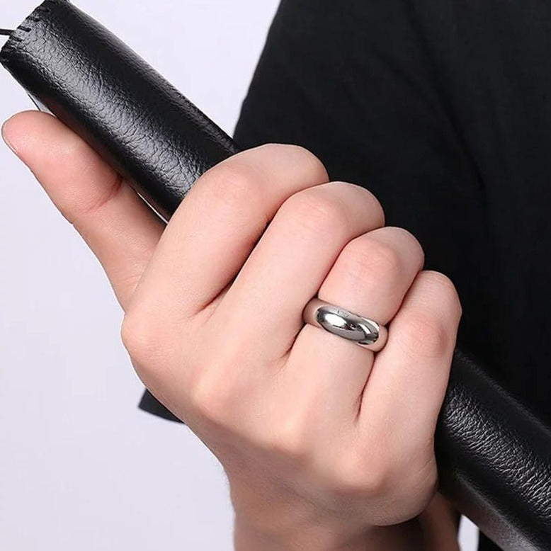 Silver Titanium Round Ring For Men