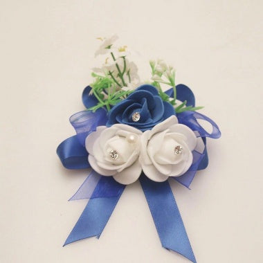 Blue and White Wedding Corsage For Men