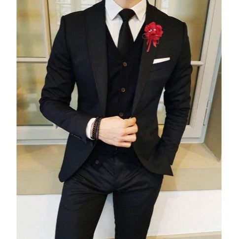 Red Wedding Boutonniere Corsage For Men's Suit