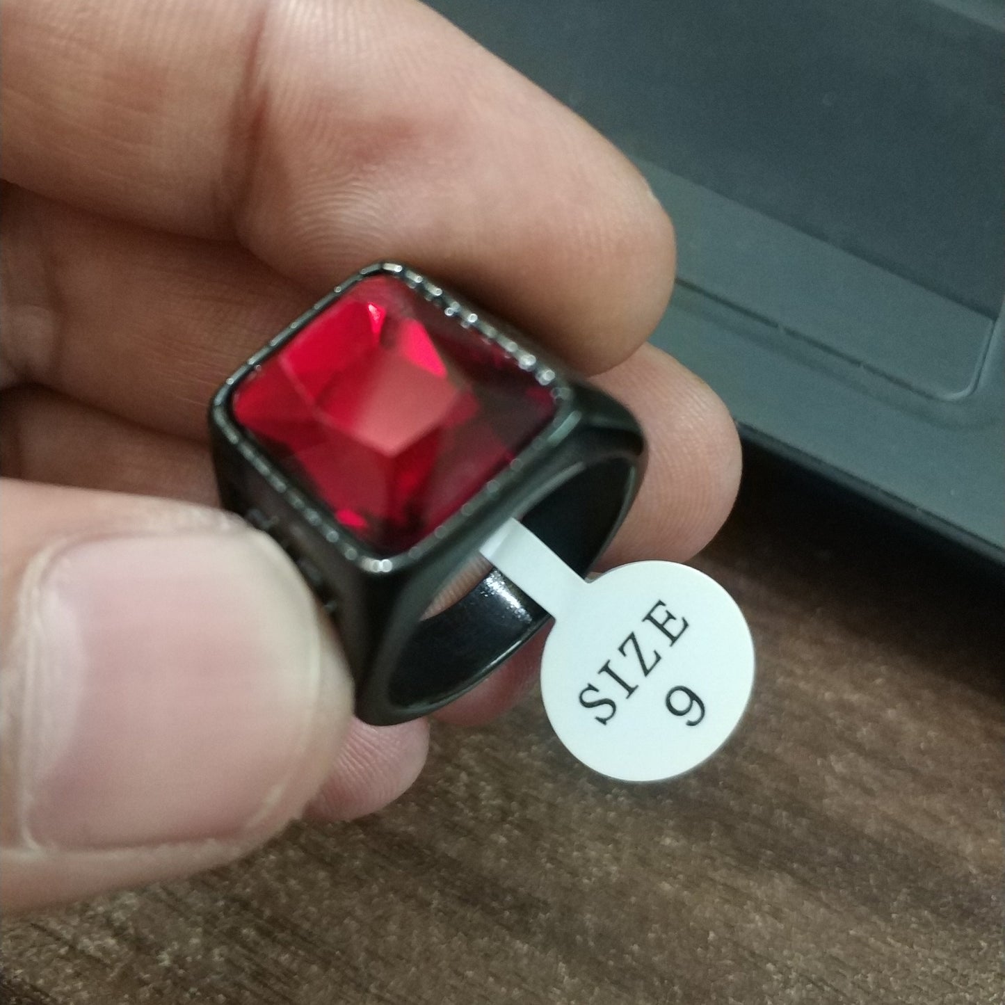 Red Stone Black Silver Ring Men Pakistan