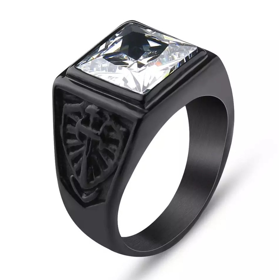 White Crystal Titanium Ring