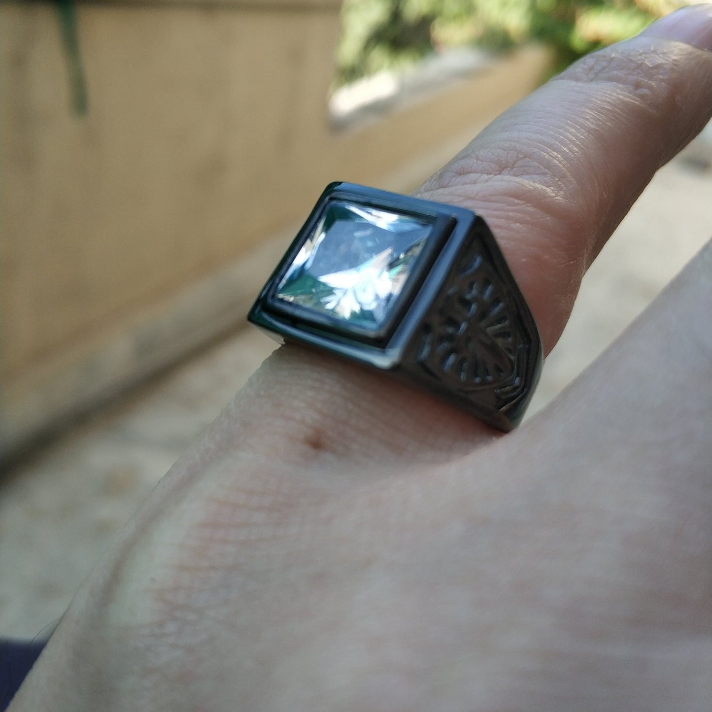 White Crystal Titanium Ring