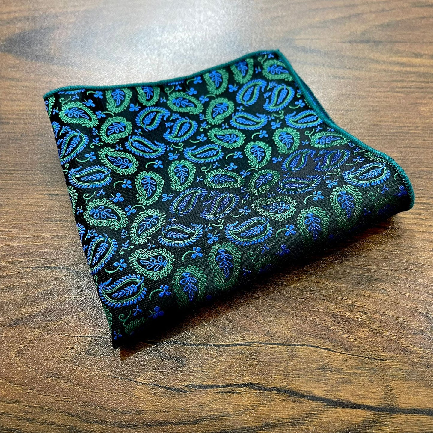Green and Blue Paisley Floral Pocket Square For Men