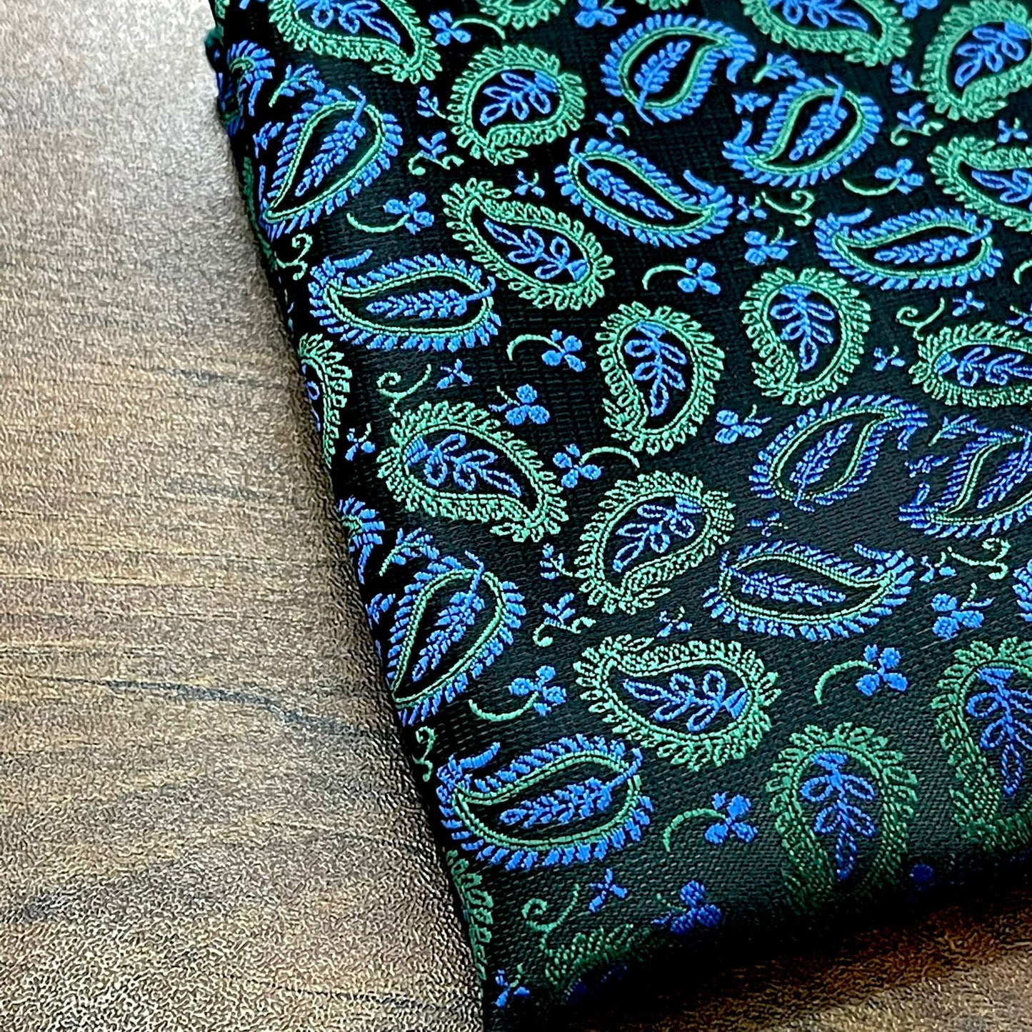 Green and Blue Paisley Floral Pocket Square For Men