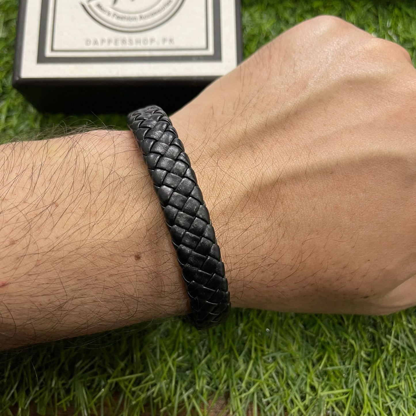 black braided leather bracelet for men in pakistan
