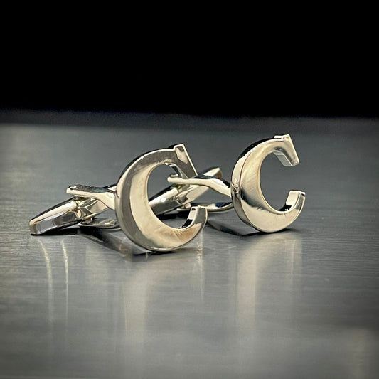 C Letter Alphabet Silver Cufflink