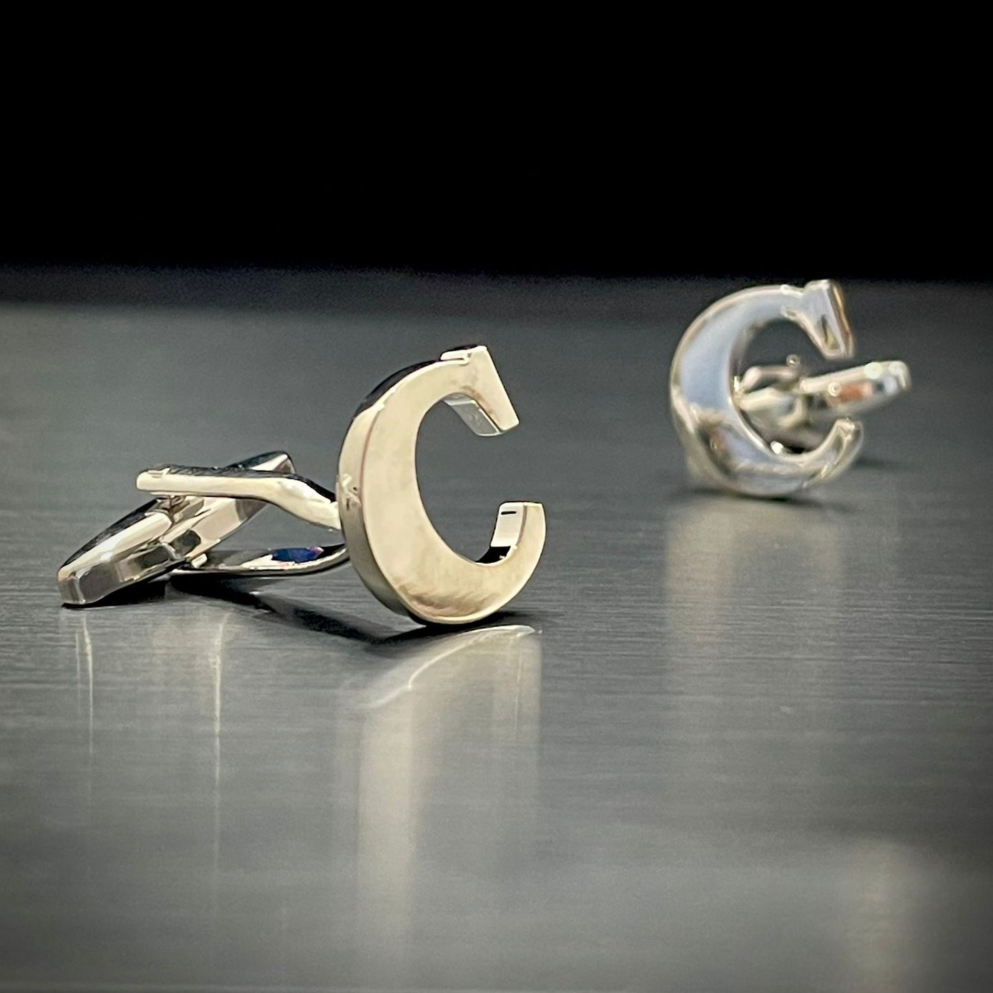 C Letter Alphabet Silver Cufflink