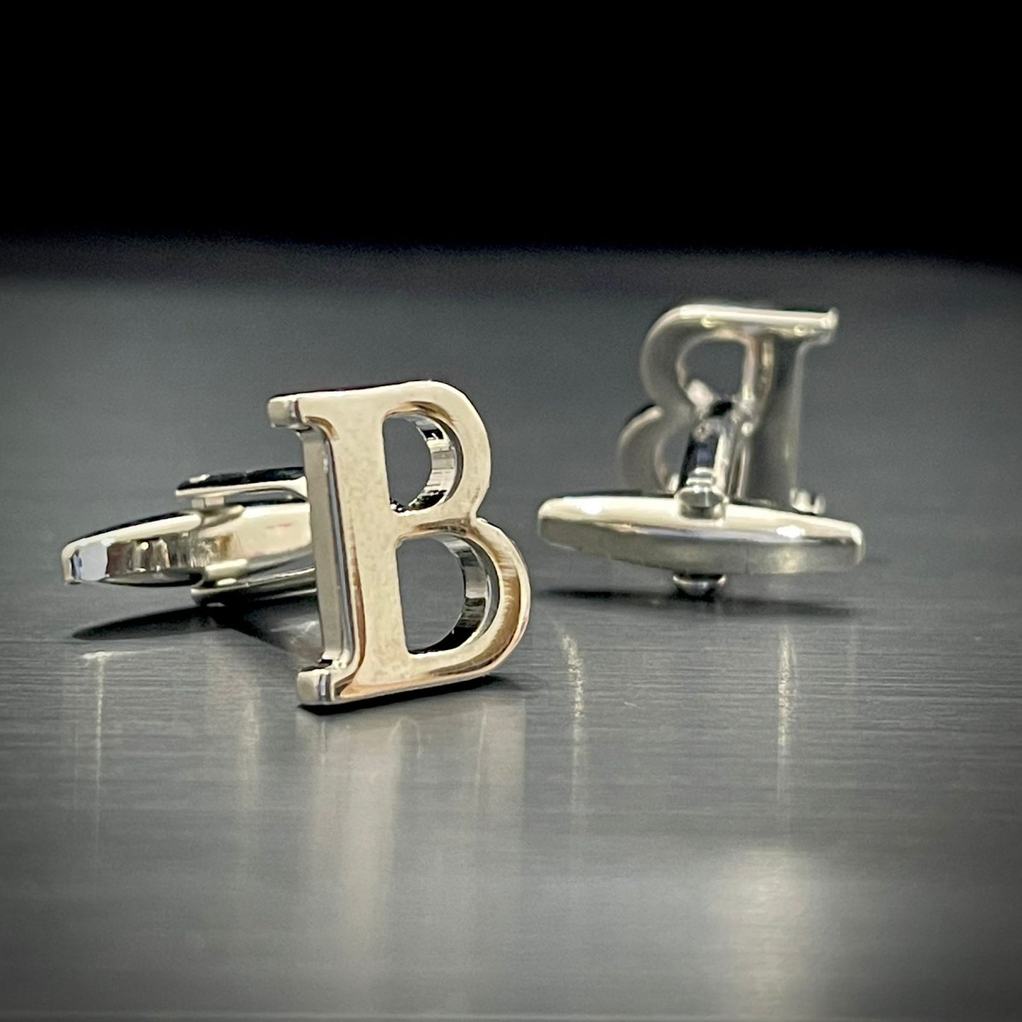 B Letter Alphabat Silver Cufflink