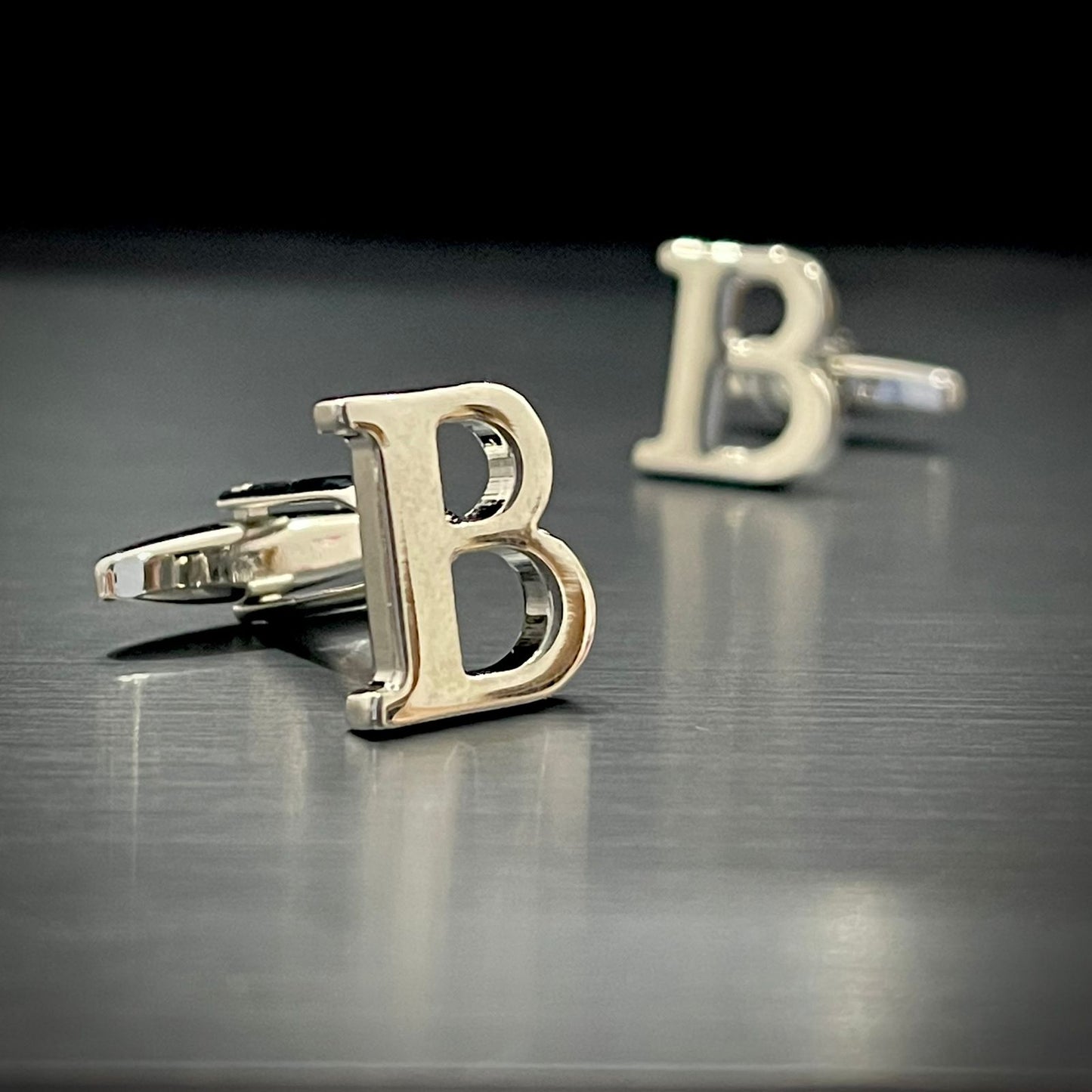 B Letter Alphabat Silver Cufflink