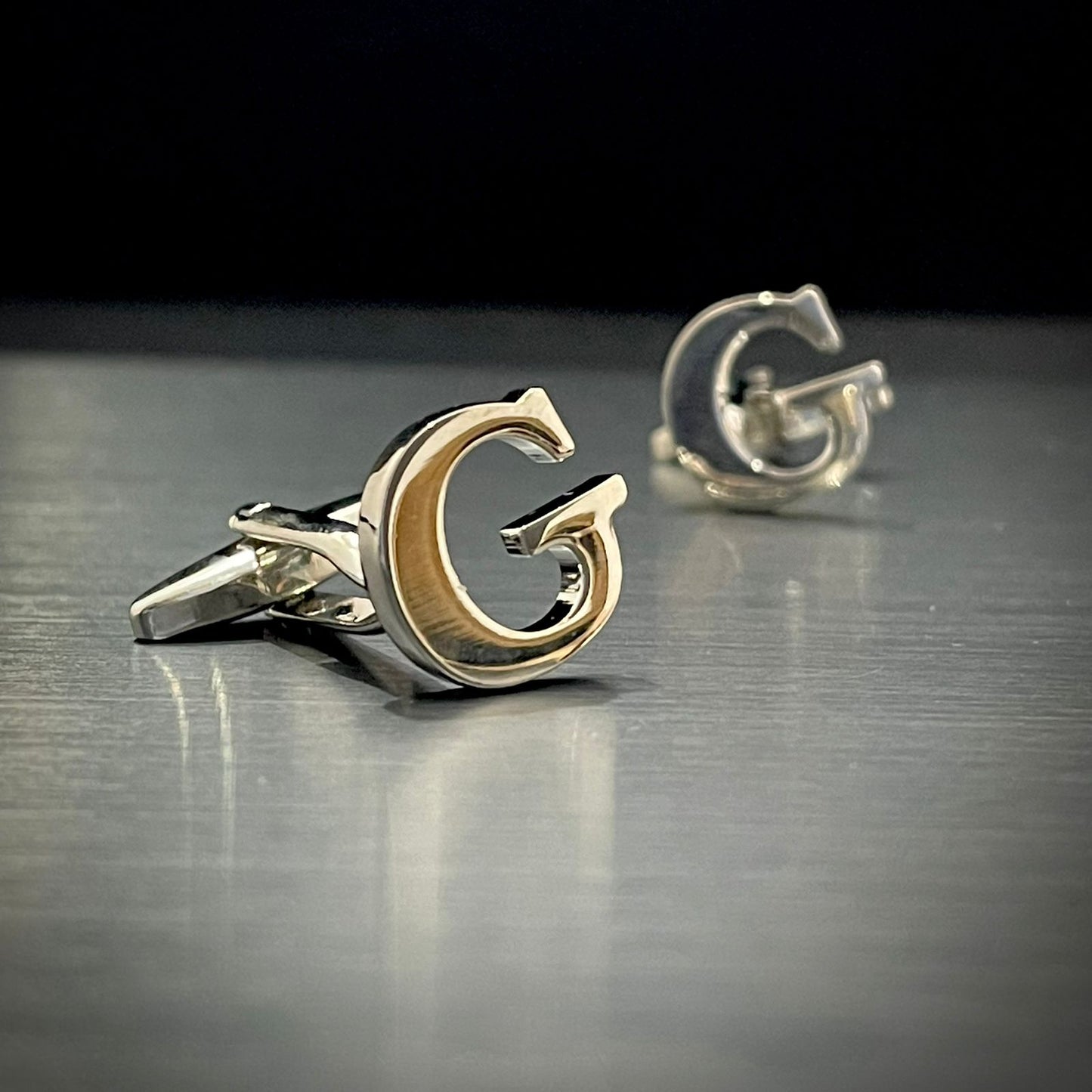 G Letter Alphabet Silver Cufflink