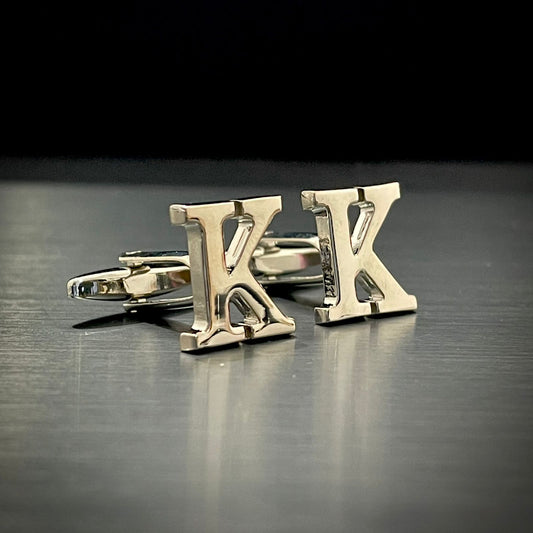 K Letter Alphabet Silver Cufflink