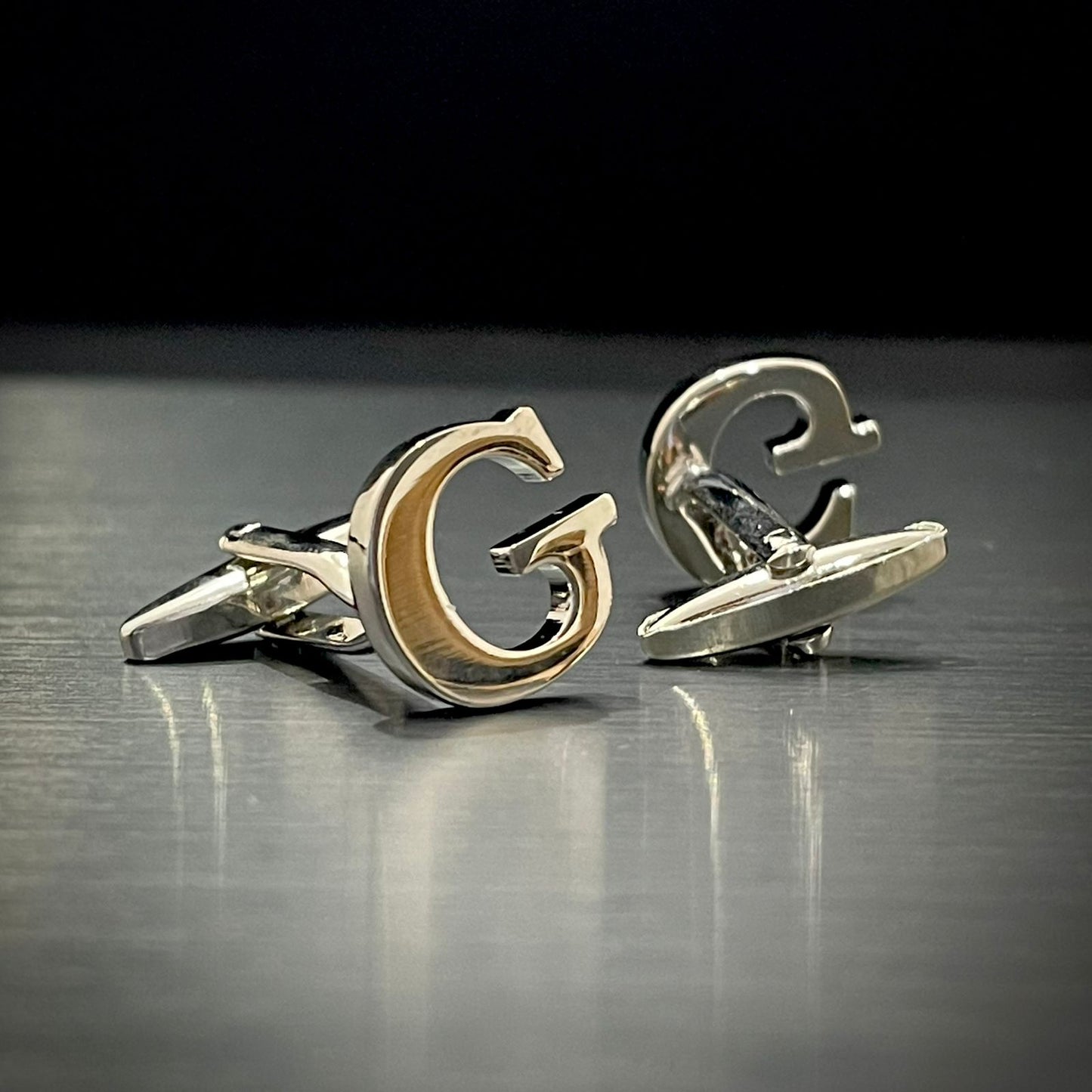 G Letter Alphabet Silver Cufflink