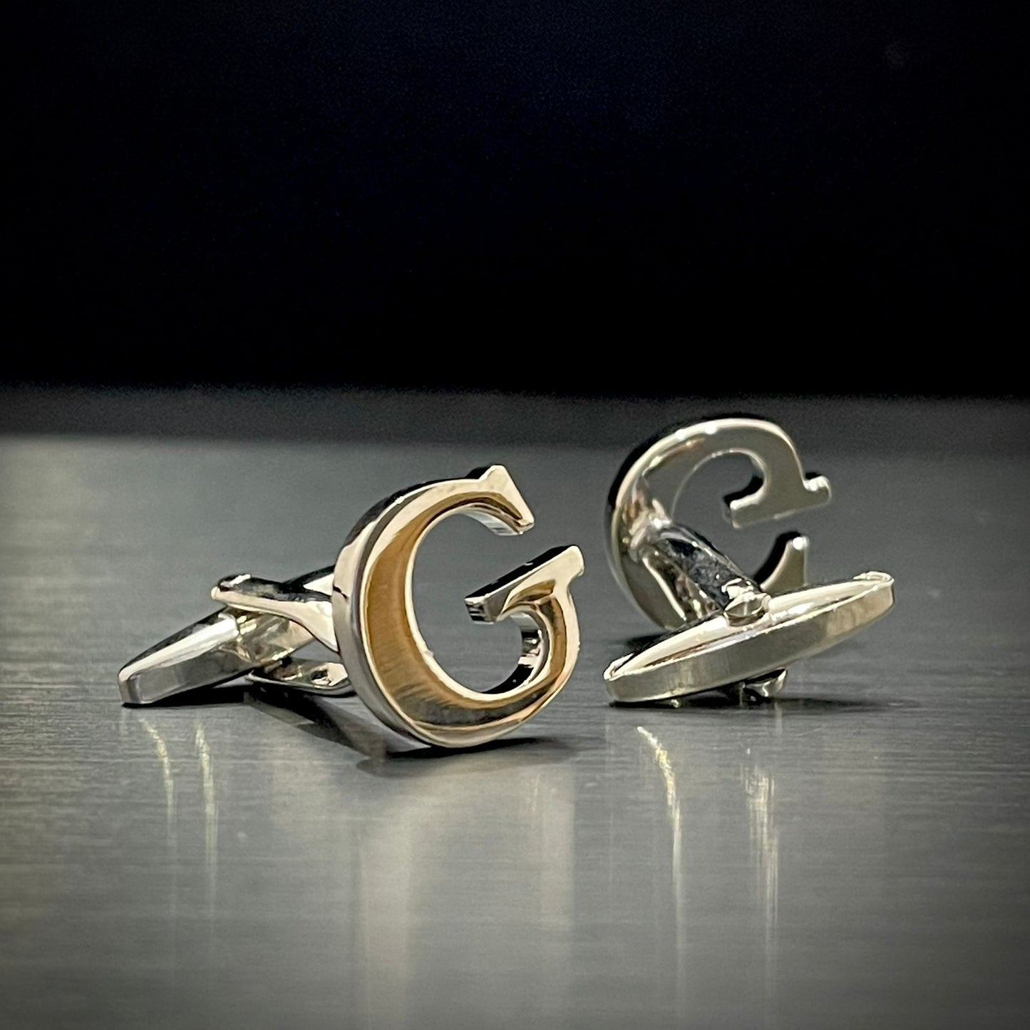 G Letter Alphabet Silver Cufflink