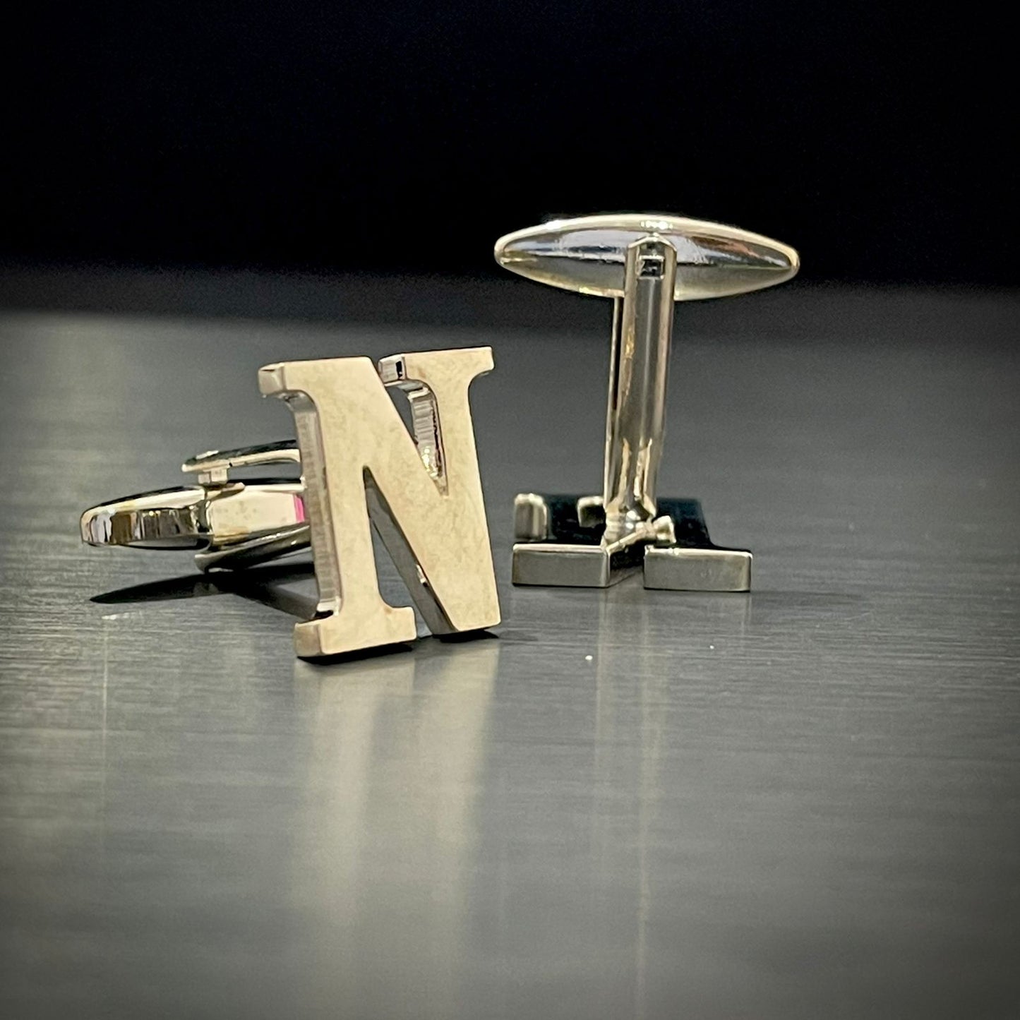 N Letter Alphabet Silver Cufflink