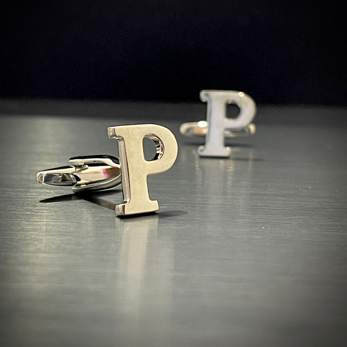 P Letter Alphabet Silver Cufflink