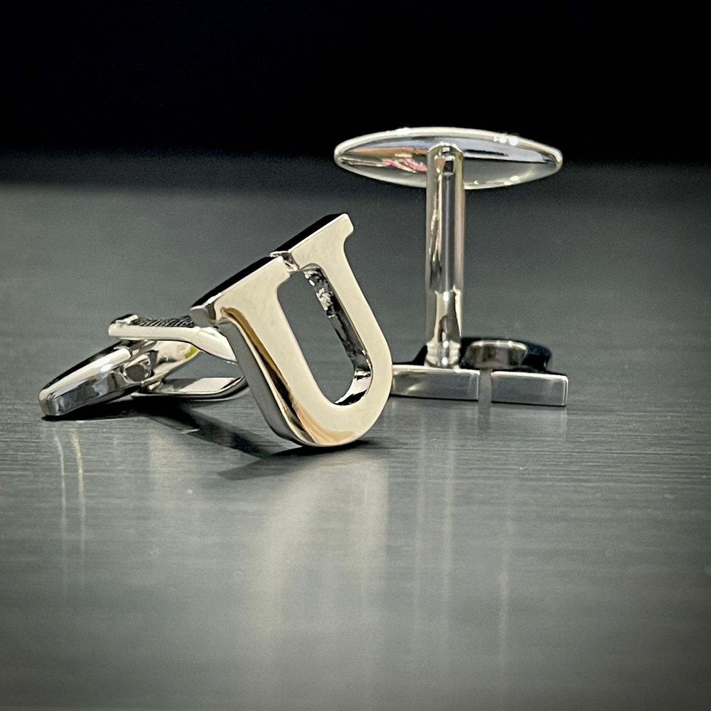 U Letter Alphabet Silver Cufflink
