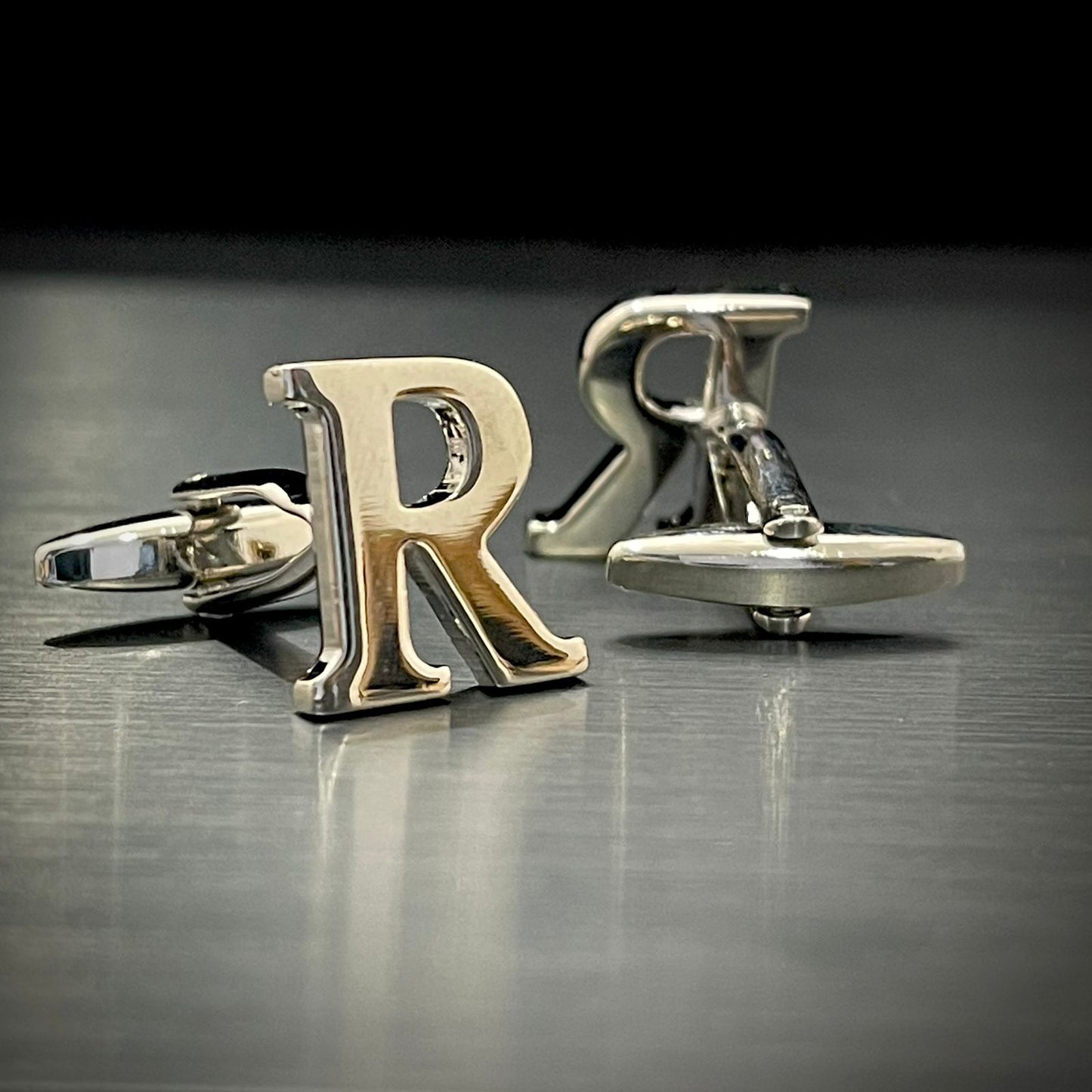 R Letter Alphabet Silver Cufflink