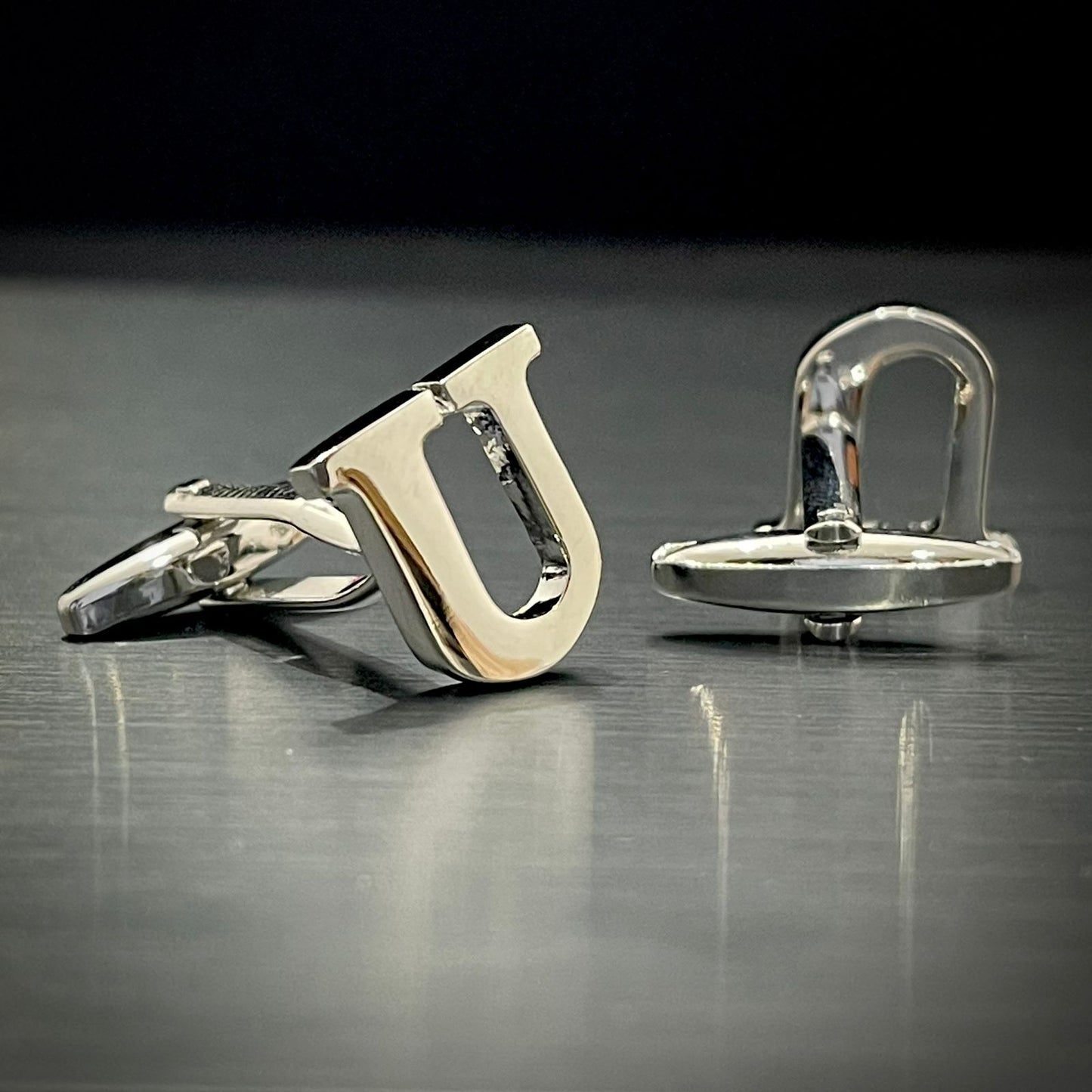 U Letter Alphabet Silver Cufflink