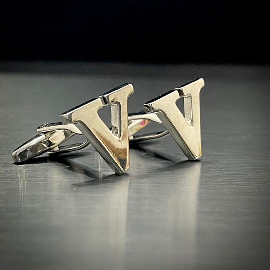 V Letter Alphabet Silver Cufflink