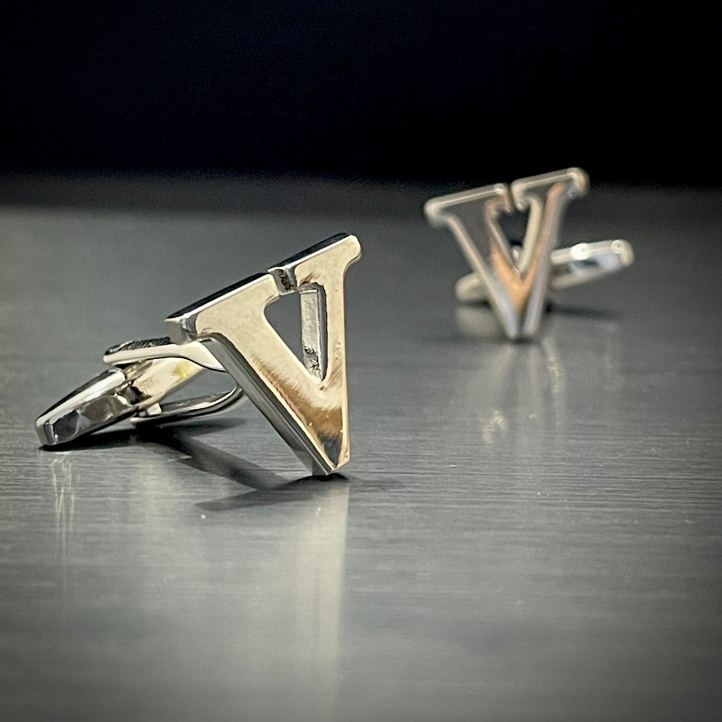 V Letter Alphabet Silver Cufflink