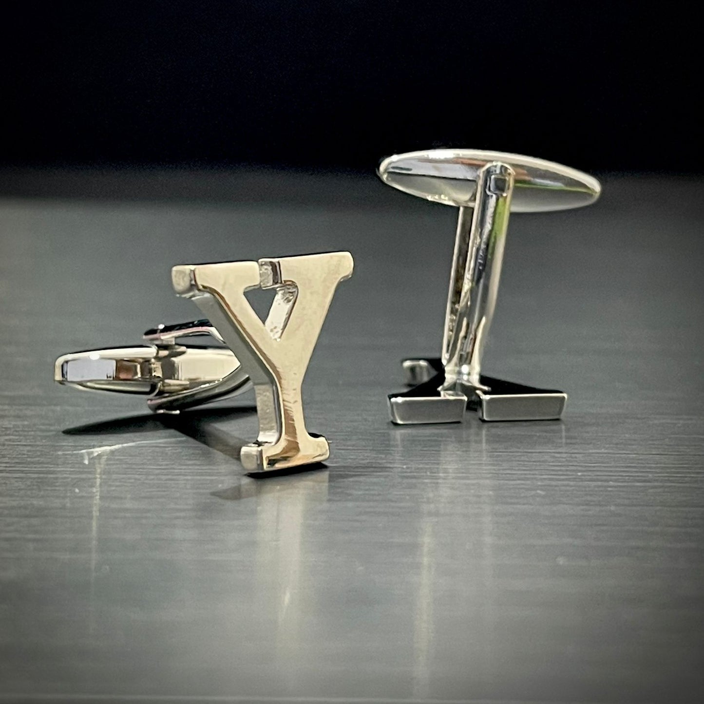 V Letter Alphabet Silver Cufflink