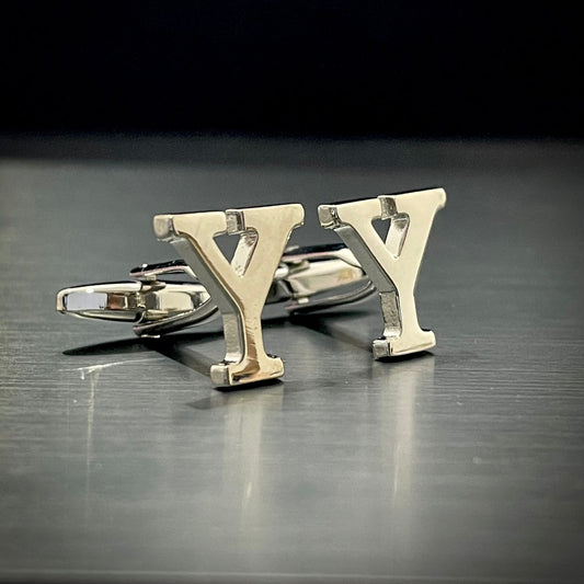 Y Letter Alphabet Silver Cufflink